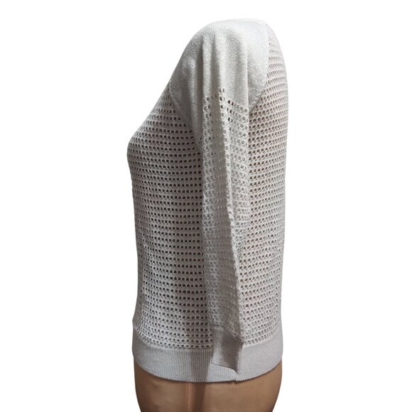 Express S Womens Sweater Silver Metallic Open Knit Pullover Sheer Sparkle Top - Picture 9 of 12